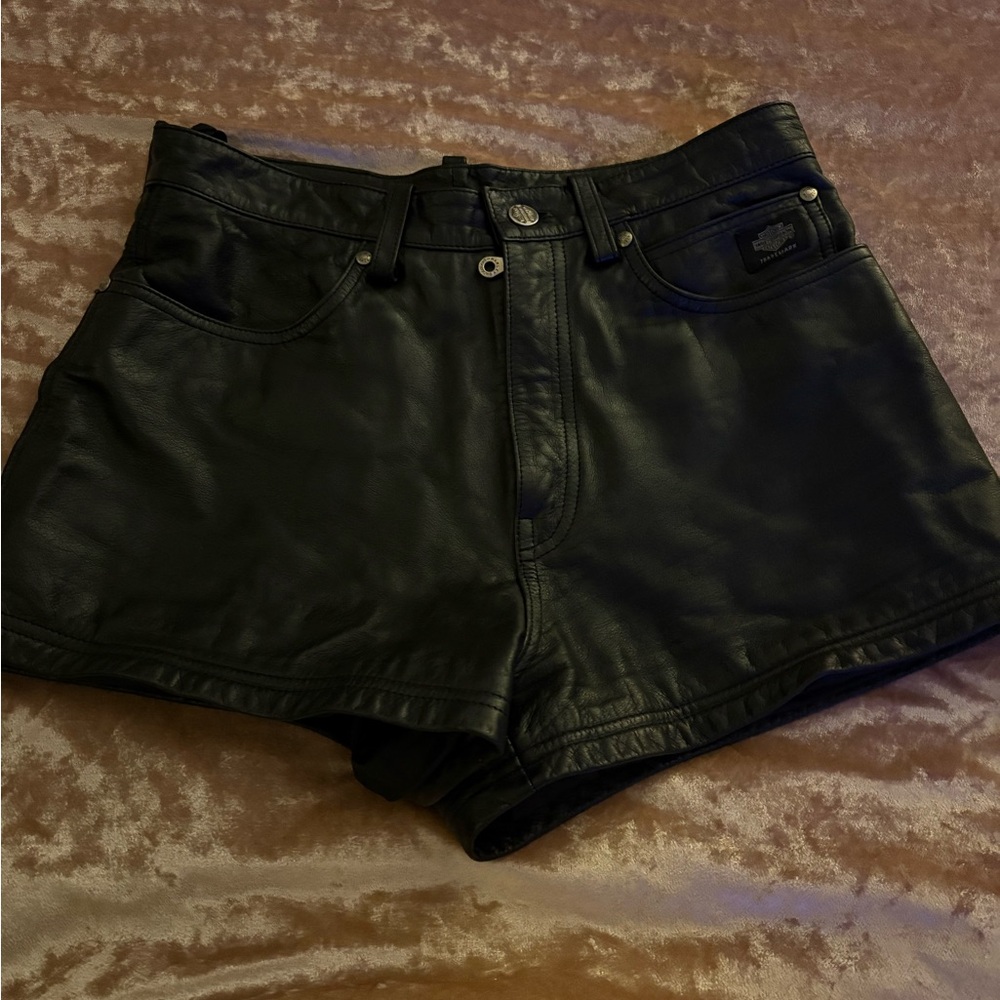 Vintage Harley Davidson Black Leather Shorts New Size woman's 8/36